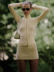 Aiertu - Retro Zipper Knitted Cardigan Jacket Women's 2026 Autumn New Twist Slim Sweater Female Fashion Short Solid Color Outwear Aiertu