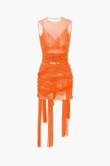 Aiertu Sheer Mesh Wrap Tie Ribbon Mini Dress Aiertu