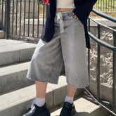 Aiertu - Women Long Baggy Jean Shorts Y2k Vintage Straight Leg Casual Knee Length Denim Bermuda Shorts Jorts with Pockets Aiertu