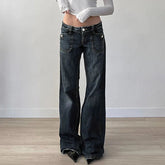 Aiertu - Grunge Aesthetic Flare Jeans Women Retro Stylish Y2K Dark Blue Denim Pants Spring Outfits Casual Slim Trousers Ladies Aiertu