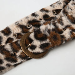 Aiertu - Faux Fur Leopard Print Belts Vintage Stylish Chic Buckled Waist Belt 2000s Waistband Fashion Y2K Accessories Women Aiertu