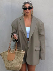 Aiertu - Casual Loose Solid Long Sleeve Suit Jacket Women 2026 Fashion Turn-down Collar High Street Coat 2026 Autumn Commuting Outcoat Aiertu