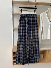 Aiertu - Vintage Plaid Wide Leg Pant Women Drawstring Patchwork High Waist Loose Trouser Spring New Fashion Simple Casual Pants 2025 Aiertu