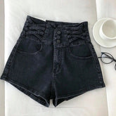 Aiertu - Harajuku Goth Light Blue High Waisted Jean Shorts New Loose Wide Leg Pants Fashion Single Breasted A Line Shorts for Women Aiertu