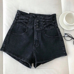 Aiertu - Harajuku Goth Light Blue High Waisted Jean Shorts New Loose Wide Leg Pants Fashion Single Breasted A Line Shorts for Women Aiertu