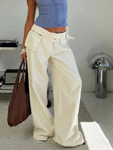 Aiertu - Pocket Adjustable Waist Wide Leg Pant Women Low Rise Waist Baggy Denim Trouser Streetwear Fashion Vintage Jeans Femme Summer New Aiertu