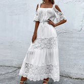 Aiertu - Elegant Retro White Lace Jacquard Women Dress Office Ladies Temperament Off Shoulder Maxi Dresses 2026Long Evening Party Dress Aiertu