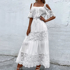Aiertu - Elegant Retro White Lace Jacquard Women Dress Office Ladies Temperament Off Shoulder Maxi Dresses 2026Long Evening Party Dress Aiertu