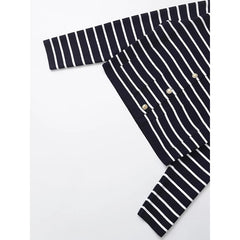 Aiertu - Autumn Winter Women Striped Knit Cardigan Long Sleeve O Neck Casual Outerwear Short Coat Aiertu