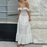 Aiertu - Summer New White Lace Patchwork Maxi Dress for Women Sexy Square Collar Sleeveless Holidays Party Dressers Club Outfits 2025 Aiertu