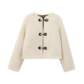 Aiertu - Autumn New European and American Style Loose Casual Long Sleeved Double-sided Rope Buckle Jacket Jacket Aiertu