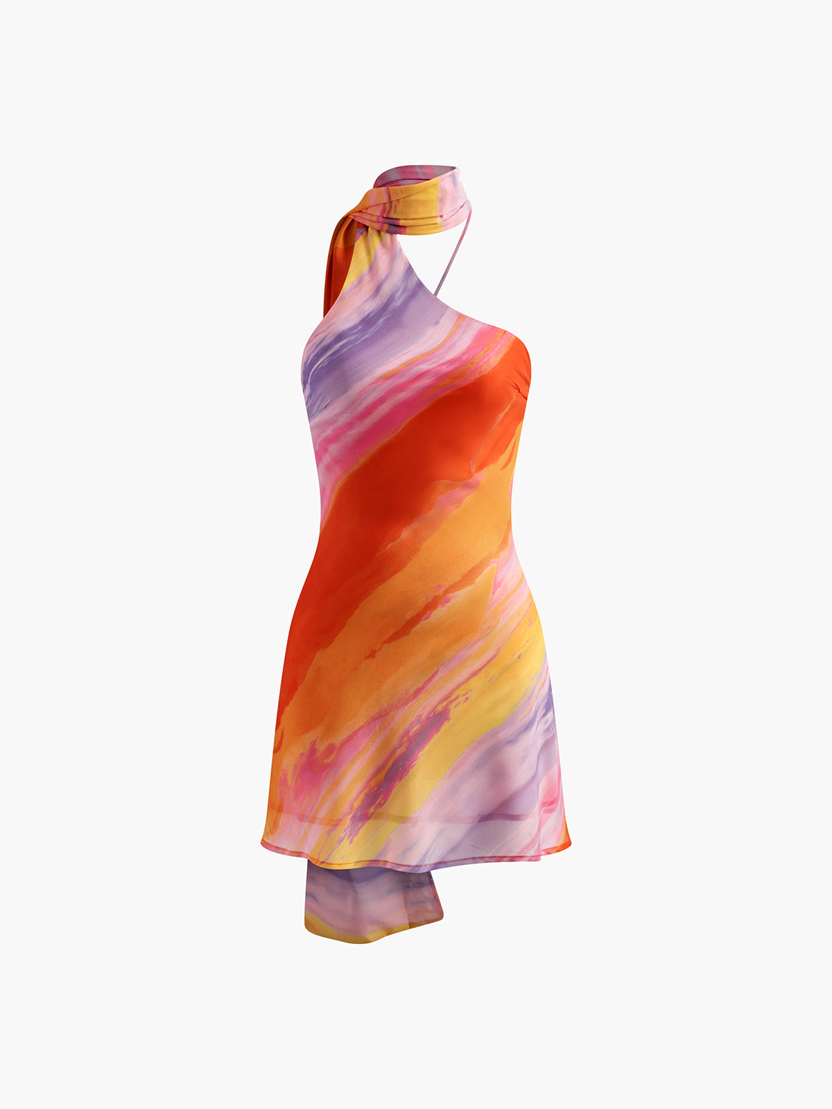 Aiertu Semi-Sheer Halter Backless Tie Dye Short Dress shopify