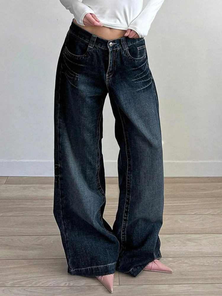 Aiertu - Grunge Vintage Streetwear Low Waist Wide Leg Pants American Retro Sexy Fashion Casual Pockets Loose Jeans E-girl 2025 Aiertu