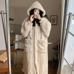 Aiertu - New Cute Womens Plush Soft Robe Fluffy Long Warm Fleece Bathrobe Winter Girls Sweet Fleece Robe Sleepwear Plush Thick Nightgown Aiertu
