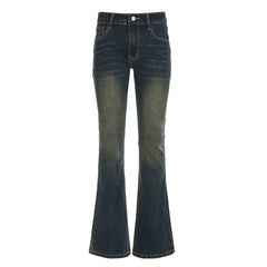 Aiertu - Y2K Low Waist Flare Jeans Women Retro Stylish Distressed Slim Denim Trousers High Street Korean Harajuku Pants 2000s Aiertu