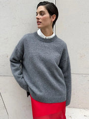 Aiertu - Women Gray Knitted Sweater Fashion O-neck Long Sleeve Basic Casual Pullover Top 2026 Autumn New Female Commuting Knitwear Aiertu