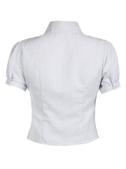 Aiertu - summer inspo Hot White Stripe Puff Short Sleeve Button Shirts For Women Basic Simple Casual Seumme Preppy Tops Y2K Korean Clothes Aiertu