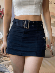 Aiertu -Buckle Belt Denim Cargo Mini Skirt aiertu