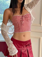 Aiertu - Hottie Plaid Print Camisole Irregular Edges Bow Midnight Street Sweet Versatile Skinny 2025 Summer Trend Daliy Mini Tops Aiertu
