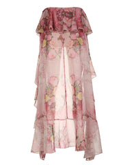 Aiertu - summer inspo Hot Beach Boho Floral Print Chiffon Ruffled Skirt Women Asymmetrical Dipped Hem Pink Romantic Elegant Sexy Vacation Skirts Aiertu