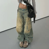 Aiertu - y2k Tie Dye Cargo Jeans Big Pockets Low Waisted Baggy Trousers Women Streetwear Korean Fashion 2000s Pants Aesthetic Aiertu