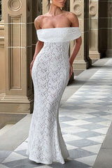 Aiertu - Sexy Lace Backless Fishtail Off Shoulder Long Dresses Aiertu