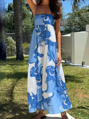 Aiertu - Women s Elegant Floral Print Sleeveless Maxi Dress with Adjustable Spaghetti Straps and A-Line Silhouette for Summer Beach Aiertu