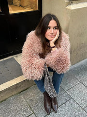 Aiertu - layered look inspo Faux Fur Women Coat Full Sleeve Lapel Thicken Loose Female Jackets Winter Street Fashion Luxury Pink Warm Lady Outwears Aiertu
