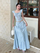 Aiertu - Floral Print Two Piece Set Woman Smocked Crop Top and Long Skirts Sets Shoujo Girl Style Vacation Outfits P67-GZ41 Aiertu