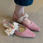 Aiertu - Bow Flat Sandals Women Pointed Toe Shoes Slingback Elegant Summer Trend Woman Slippers Shallow Marie Janes Dress Sandalias Aiertu