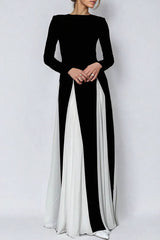 Aiertu - Elegant Solid Color Contrast O Neck Long Dresses Aiertu
