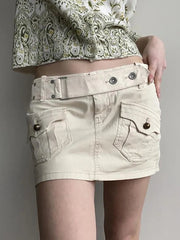 Aiertu - Vintage Belted Pocket Cargo Mini Skirt Aiertu