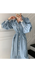 Aiertu - French Retro Temperament Port Style Denim Dress Aiertu