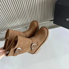 Aiertu - Black Ankle Boots For Woman Round Toe Chunky Heels Short Shoes Comforts Platforms Boots Belt Buckle Fall Shoes Botas De Mujer Aiertu