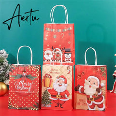 4Pcs Merry Christmas Paper Gift Bags Santa Claus Snowflake Dot Cartoon Stripe Xmas Tree Candy Biscuit Bag for Christmas Supplies Aiertu