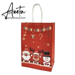 4Pcs Merry Christmas Paper Gift Bags Santa Claus Snowflake Dot Cartoon Stripe Xmas Tree Candy Biscuit Bag for Christmas Supplies Aiertu
