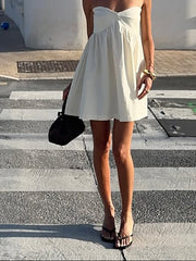 Aiertu Women's Sexy White Strapless Dresses 2025 Summer Backless High Waist Pleated Mini Gowns Lady Fashion A-line Beach Vacation Dress Aiertu