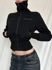 Aiertu - summer inspo Korean Street Style Black Zip Up Turtleneck Slim Long Sleeve Bomber Jackets For Women Autumn New Fashion Gothic Outwears Aiertu
