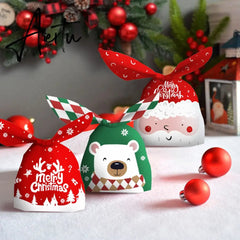 50Pcs Merry Christmas Plastic Bags Xmas Tree Biscuit Candy Bags for Kids Halloween Christmas Party Decoration Supplies Gift Bag Aiertu