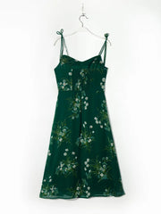 Aiertu - Lace Up Slit Green Midi Dress Aiertu