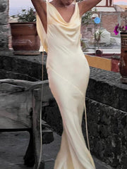 Aiertu Satin Backless Tie Up Maxi Dress aiertu