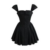 Aiertu - 2025 European And American Style Women Elegant Party Mini Dresses New Fashion Front Button Sexy Slit Slim Black Dress Aiertu