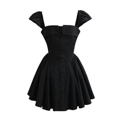 Aiertu - 2025 European And American Style Women Elegant Party Mini Dresses New Fashion Front Button Sexy Slit Slim Black Dress Aiertu