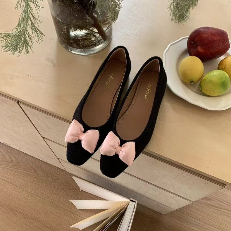 Aiertu - Square Toe Women Shoes On Heels Clogs Platform Casual Female Sneakers Bow-Knot All-Match Flats Modis Creepers Butterfly Comforta Aiertu