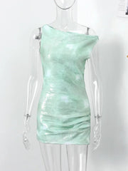 Aiertu - Sexy Sequined One Shoulder Mini Dress Women Slim Sleeveless Slash Neck Zipper Shinny Party Dresses 2026 Summer Lady Evening Robe Aiertu