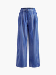 Aiertu - Stripe Belted Pants Set Elegant Bandage Wide Leg Pants Suit Office Lady Clothing Two Piece Set With Pants Aiertu