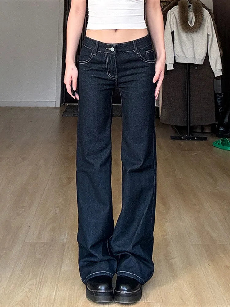 Aiertu - New Flare Jeans Women Vintage Low Waisted Embroidery Trousers Aesthetic Streetwear Casual Cargo Pants 2025 Women's Clothing Aiertu