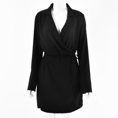 Aiertu - Black Satin V-Neck Shirt Dress Women 2025 Spring Flare Sleeve Lace Up Mini Dresses Elegant Ladies Party Vestidos Aiertu