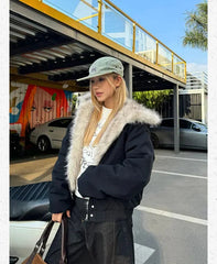 Aiertu - Trendy Y2K Plush Lined Hooded Solid Color Thick Coat Women's Popular Clothing Winter New Plus Velvet Thick Loose Casual Coat Aiertu
