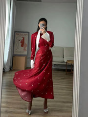 Aiertu - Elegant Printed Long Sleeve A-line Dresses Women Fashion High Waist Slim Fits Long Robes 2026 New Lady High Street Vestidos Aiertu